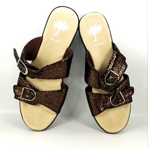 Ingaro NEW! Bucky Metallic Brown, Slip On, Adjustable Straps Sandal. Women's 8M - Picture 1 of 12